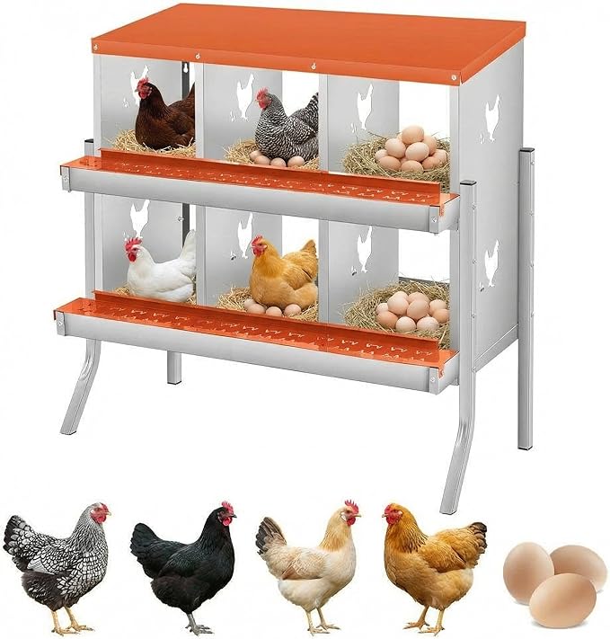 Chicken Nesting Box, 6/8/10 Compartment Metal Nesting Box,Wall Mount Chicken Nesting Boxes for Laying Eggs,Easy Egg Collection,6 Room Nest Boxes for Chickens