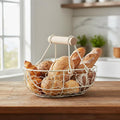 Egg Basket, Small Farmhouse Wire Basket with Wooden Handle Rustic Countertop Holder and Storage for Gathering Fresh Eggs, Homeused