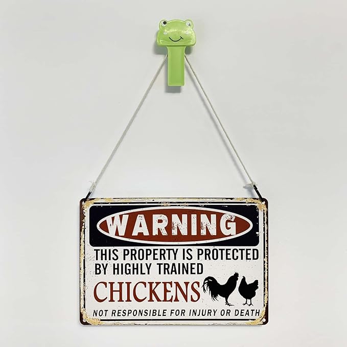 Funny Chicken Coop Sign - "Warning: Property Protected by Chickens" Decorative Metal Sign for Farm, Home, or Garden 12" * 8" (219)