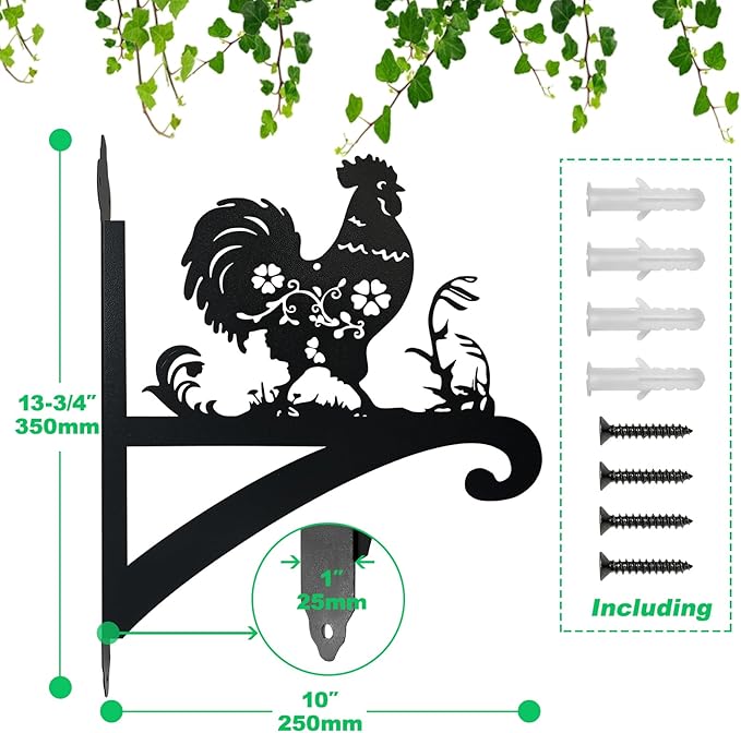 Hanging Plant Bracket Iron Decorative Chicken Silhouette Plant Hangers Indoor and Outdoor, Wall Mounted Hanging Plant Holder for Flower Pot Lantern Bird Feeder Wind Chimes