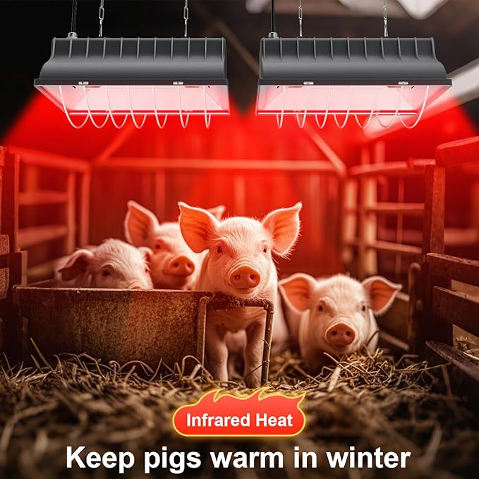 2 PACKS Chicken Coop Heater, Aluminum Brooder Heater Lamp for 30 Chicks or Duckling, 4*250 Watts Heating Plate Lamp Tube with 2 Adjustable Temperature & 8 feet Iron Chain for Amphibians Livestock, Pet
