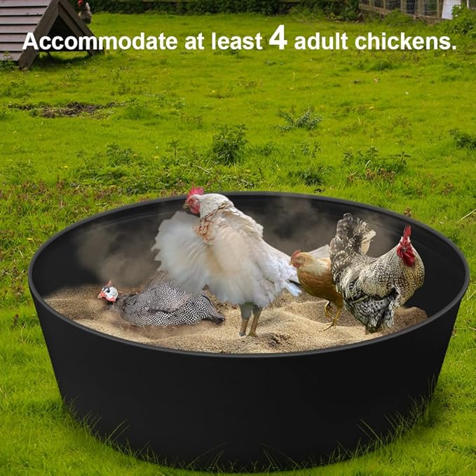 Chicken Dust Bath Tub, Adjustable 25'' Chicken Dust Bath Contain Bottomless Design, Dust Bath for Chickens, Ducks, Turkeys, Quails for Farms, Chicken Coops (Black)