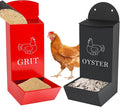 2Pack Chicken Grit Feeder, Metal Oyster Shell Feeder with Lid, Hanging Gravity Chicken Poultry Feeders Trough, Coop Accessories Supplies