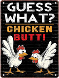 Chicken Lover Guess What Chicken Butt Metal Tin Sign Rustic Wall Decor Farmhouse Kitchen Art 12X16Inch