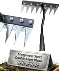 Garden Hand Rake Tool Manganese Steel 5/6/7/8 Teeth for Yard,Farm,Soil & Lawn Care Heavy Duty Weed Iron Metal Puller Grass Remover Landscaping Sickle Manual Thatch Cultivator Long Handle (8Teeth)