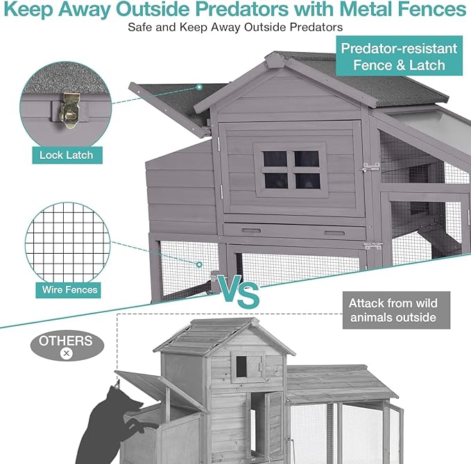 Chicken Coop for 4 Chickens, Mobile Chicken House with with Wheels, Outdoor Hen House Poultry Cage with Nesting Box, Leakproof Pull Out Tray and UV-Resistant Roof (67.3" L x 29" W x 39.4" H)