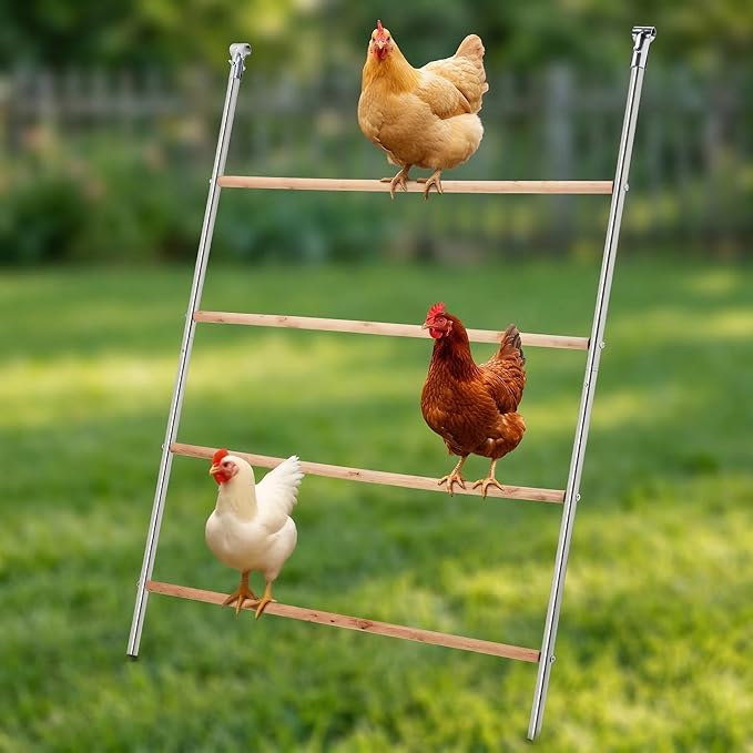 Outdoor Chicken Perch Roosting Bar, 4-Tier Poultry Ladder for Coop, Large Metal & Wood Chicken Stand for Hens, Ducks, Pigeons, Training & Rest Gym, Weatherproof Design, 41.3" W x 56.7" H