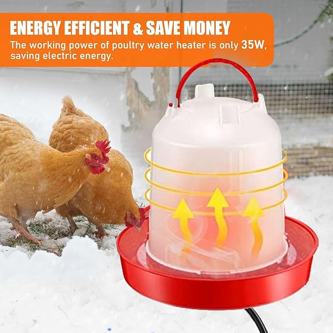 Heated Chicken Waterer, Thermostatically Controlled Heated 6L Outdoor Hanging Heated Poultry Waterer, Chicken Water Heater for Winter Chickens Duck Goose Turkey Coop (red_2pcs, 11.02inch)