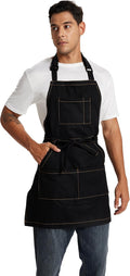 Chef Apron for Men Women with Large Pockets, Adjustable Denim Apron for Cooking, Baking, Gardening