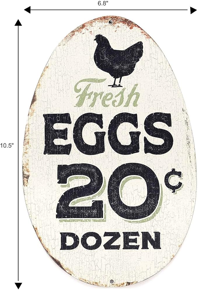 Rustic Fresh Eggs Metal Sign - Farmhouse Wall Art for Chicken Coop, Dining Room, or Kitchen