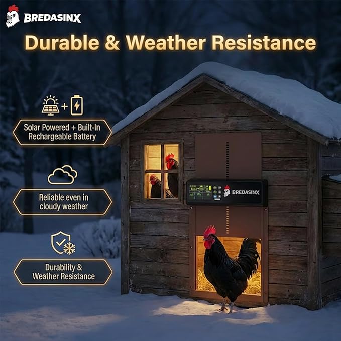 Automatic Chicken Coop Door Solar Powered with HD Screen, Timer & Light Sensor, 5 Modes, Aluminum Alloy, Remote Control Up to 70M
