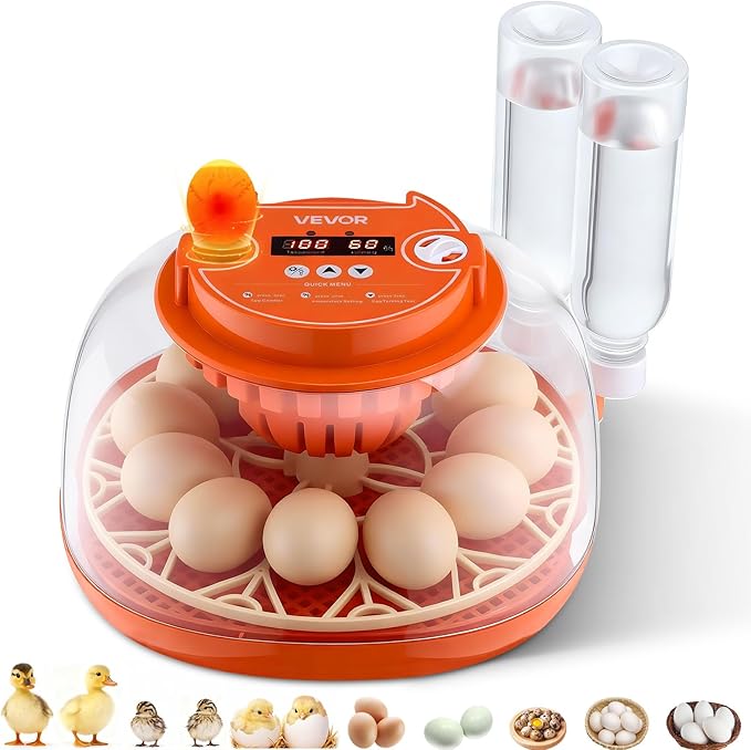 VEVOR 12 Egg Incubator, Automatic Egg Turner with LED Candler, Temperature & Humidity Control, 360° View Clear Window, Poultry Eggs Incubator for Home Farm, Hatching Chicks Ducks Goose Quail