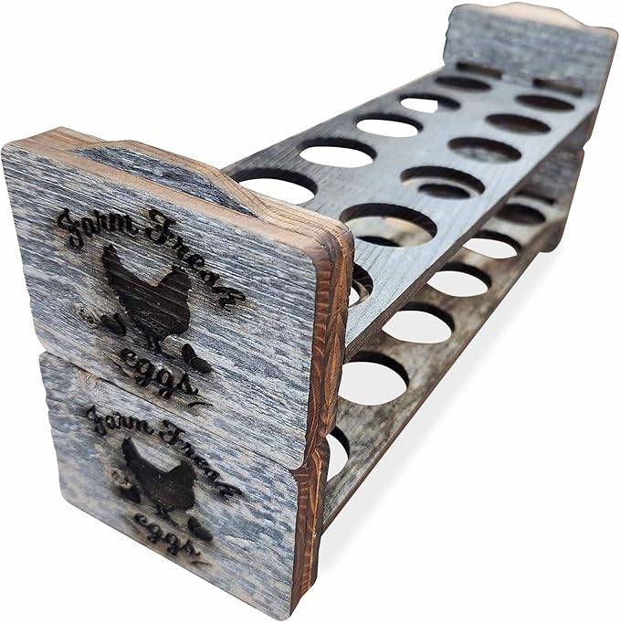 Rockin' Wood Egg Holder Tray- Countertop Stackable Egg Rack For Fresh Eggs - Made in the USA with real rustic reclaimed wood - egg sorter - wood egg tray (Single Tray)