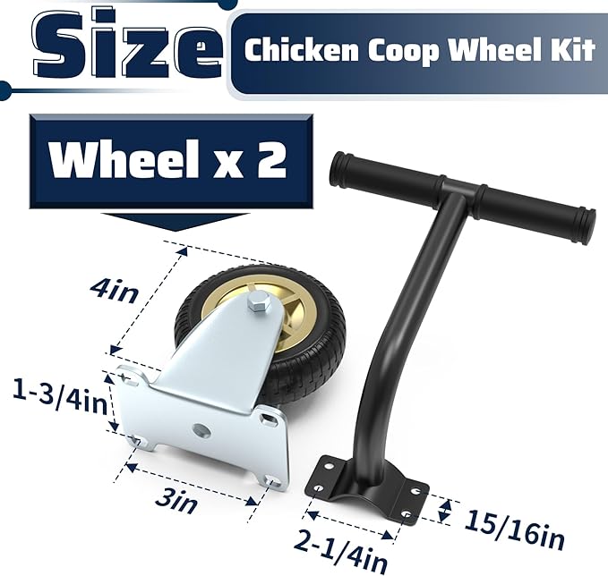 Chicken Coop Wheels Kit with A Lifting Handle, 2 Pack 4 Inch Heavy Duty Caster Wheels for Easy Chicken Coop Movement, Portable Poultry Tractor Chicken Coop Accessories, Easy to Use