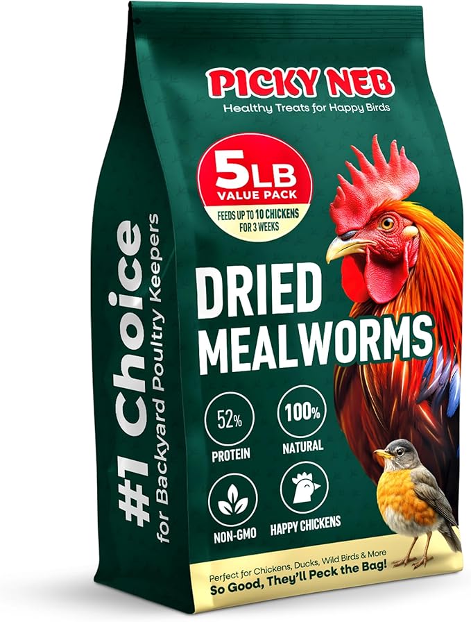 Dried Mealworms 100% Non-GMO 5 Lb - Mealworms for Birds, Chickens, Ducks - Perfect High-Protein Treats - Whole Large Meal Worms, Dried for Chickens and Bluebird Food Bulk