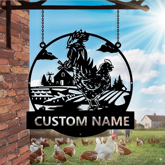 Custom Chicken Coop Metal Sign, Personalized Chicken Coop Sign for Outside, Custom Metal Hen House Farm Signs, Chickens Hen House Farmhouse Wall Art Decor