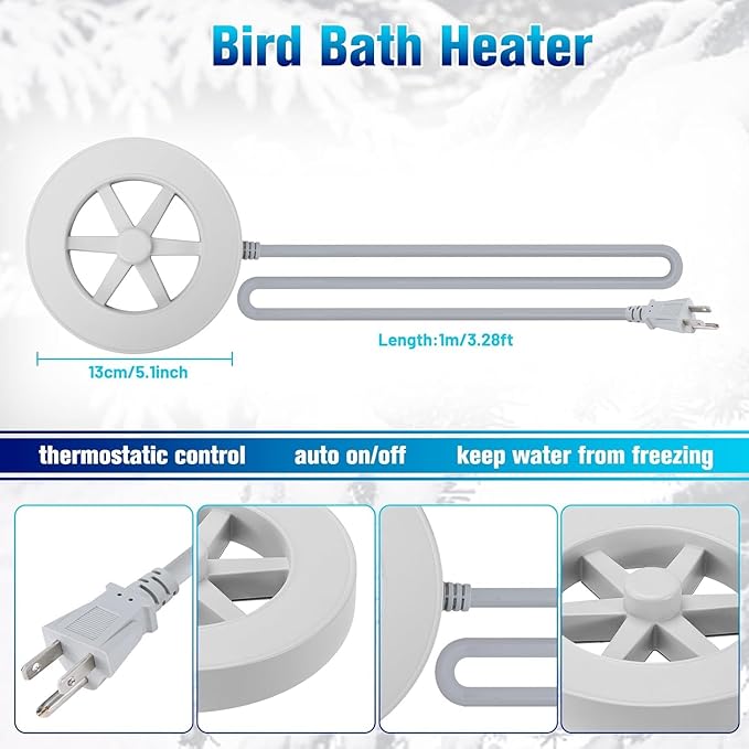70W Heated Bird Bath for Outdoors in Winter - Cast Aluminum Submersible Thermostatic Control Heated Chicken Waterer with Auto Shut Off,Energy Efficient for Patio Yard,Garden,Chicken coop,Pond