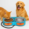 Pet Heated Bowl for Cat Dog, Freeze-Proof Warming Animal Food Feeder with Anti-Chew Cord,Waterproof & Thermostat Heating Bowls Removeable, (2 x 23 fl oz, Blue)