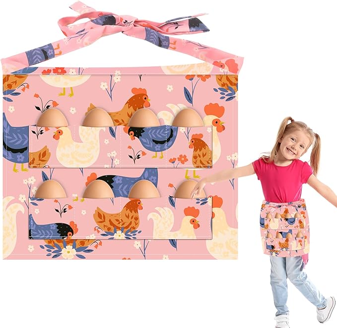 Chicken Egg Apron for Kids, Egg Collecting Apron for Fresh Eggs, Durable Canvas Chicken Aprons for Chlidren, Eggs Gathering Thanksgiving Harvest Aprons Basket with 8 Pockets