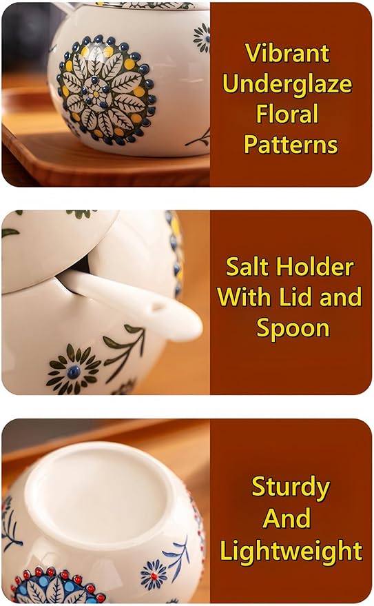 Ceramic Salt Cellar with Lid and Spoon, 13 OZ Large Chicken Salt Jar, Salt Holder for Counter, Coffee, Sugar, Spices and Candies, Salt Containers for Countertop (Red)