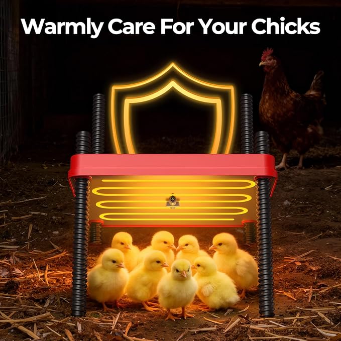 Chick Brooder Heating Plate for Winter, Chick Heating Plate with Thermal Protector, Adjustable Temp & Height, Energy Efficient Heater, 10"x10" for 10-12 Chicks