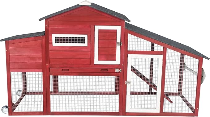 Chicken Coop with Run Mobile Large Nesting Box - Back Yard Wooden Chicken House Outdoor Poultry Cage, UV Proof Asphalt Roof