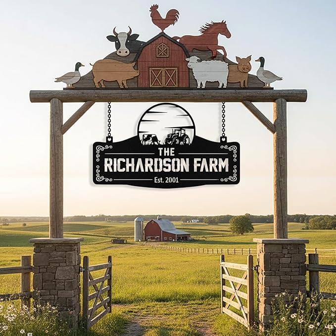 Personalized Metal Farm Signs, Custom Ranch Sign, Customized Farm Metal Signs Outdoor, Custom Large Hanging Family Name Sign for Farms, Ranch, Barn, Farmhouse