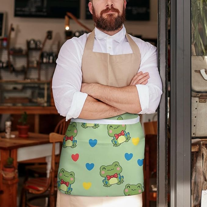 Server Waist Aprons Waitress Unisex Chef Works Half Apron with 3 Pockets