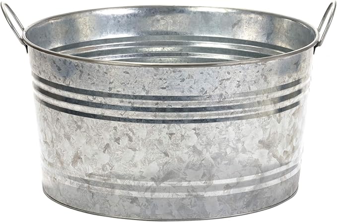 Little Giant® Galvanized Round Tub | Large Metal Bucket | Classic Utility Metal Bucket with Handle | Feeding, Watering & Washing Bucket | 15 Gallons
