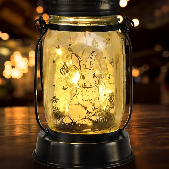 Bunny Gifts for Women/Men Bunny Lovers Solar Lantern Mom Birthday, Mothers Day, Christmas Gifts, Animal Solar Lantern Garden Decoration Lights Outside for Yard, Patio,Backyard,Porch, Torches