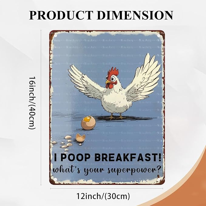 Funny Chicken Decorations for Kitchen Chicken Sign Chicken Gifts I Poop Breakfast Whats Your Superpower 12X16Inch
