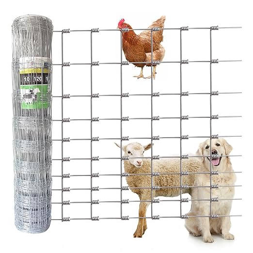 Farm Fence, 5ft x 164ft Heavy Zinc Coating Cattle Fencing Deer Fence, Hog Goat Fencing for Yard Garden and Field Mountain Forest