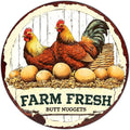 Antique Farm Fresh Eggs Metal Tin Sign Rustic Chicken Coop Decor Vintage Round Wall Art For Farmhouse Kitchen Outdoor Patio Retro Plaque 8 Inch
