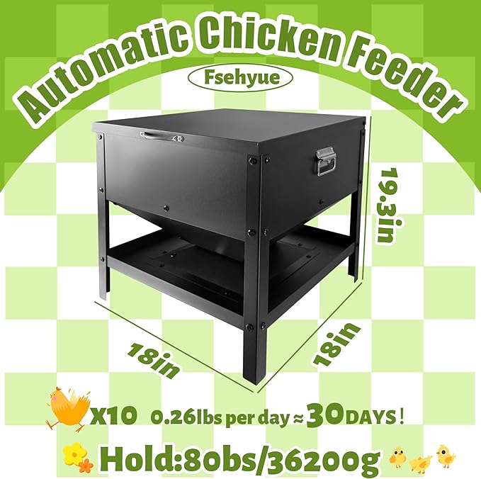 All Metal Chicken Feeder 80LB No Waste Automatic Chicken Feeder Galvanized Steel Chicken Feeding Box Portable Poultry Feeder with Waterproof Lid and Handle for Chickens Ducks and Goose