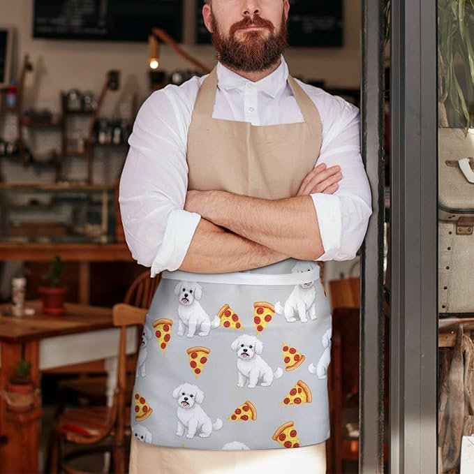Unisex Chef Waiter Apron Waist Half Short Serving Aprons with 3 Pockets