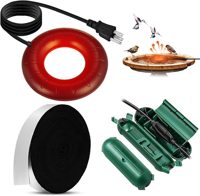3 Pcs Submersible Water Heater Bird Bath Heater Chicken Waterer De-icer Water Trough Outdoor for Farm Pond Winter Poultry Livestock Tank Horse Drink, Pipe Tape Cord Cover(Black,70 W)