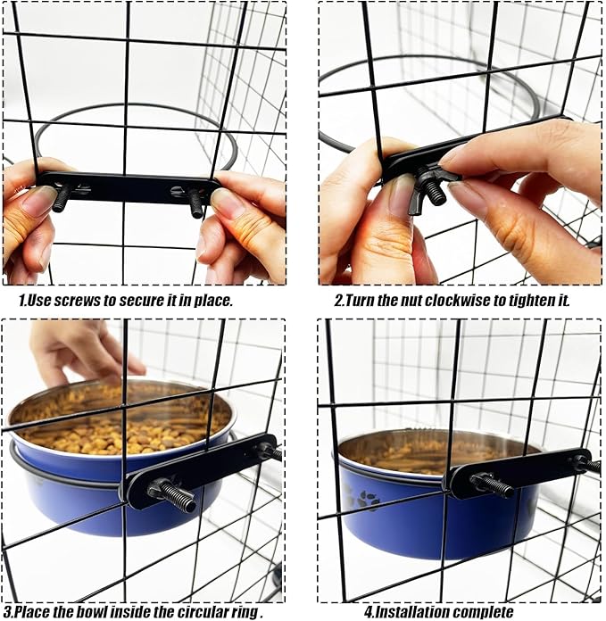 Dog Crate Food and Water Bowl 2Pcs Small Pet Hanging Kennel Removable Dish Feeding Cup with Holder for Medium Large Size Cat Puppy (Blue, 5.5''X2.3''&6.3‘’X2.5'')