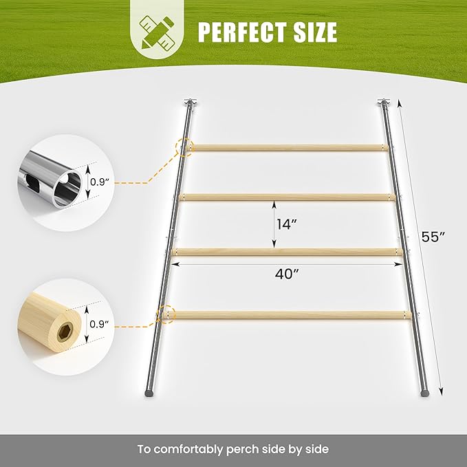 Chicken Roosting Perch - Heavy Duty 4-Tier Metal & Wood Chicken Roost Bars, Large Cock Coop Accessory - Easy Install (55" L x 40" W) for Backyard Poultry, Hens & Farm Pens