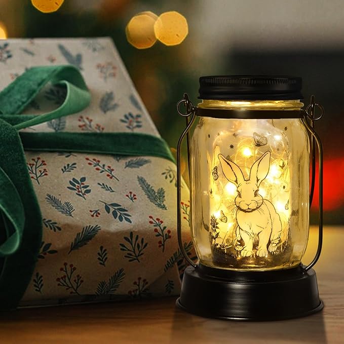 Bunny Gifts for Women/Men Bunny Lovers Solar Lantern Mom Birthday, Mothers Day, Christmas Gifts, Animal Solar Lantern Garden Decoration Lights Outside for Yard, Patio,Backyard,Porch, Torches