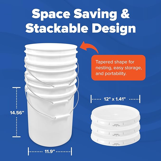 ePackageSupply 5 Gallon Bucket with Airtight Lid | Made in USA | Food Grade | Heavy-Duty Premium HPDE Plastic | Durable 90 Mil All Purpose Pail | Easy Stack and Store | BPA Free (White, 60)