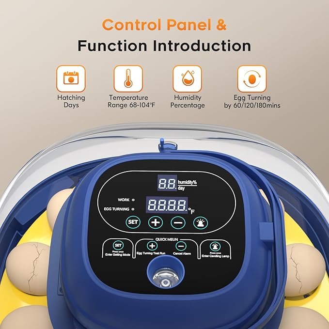 18-33 Egg Incubator for Hatching Eggs, Automatic Egg Turning, Egg Candler, Temperature/Humidity Control, Incubator for Hatching Chicken, Quail, Duck Eggs, 360° Clear View for Home, Classroom, Farm