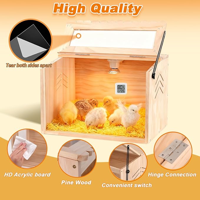Chick Brooder Box, Brooder Box for Chicks, Pine,Quail Cage, Duck Brooder, Quail Cages, Ideal for Chicks, Ducks, Quails, Hamsters and Lizards,15.75'L x 11.8'W x 11.8'H