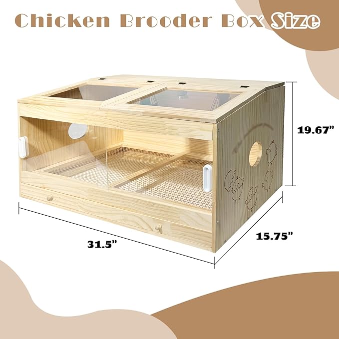 24-Piece Large Chicken Brooder Box 32", Drawer Manure Separation, All-in-One Kit, Up to 35 Chicks, Brooder with Heat Lamps, Pee Pads, Cleaning Tools, Chick Brooder Box for Quail, Hamsters, Pattern C