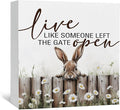 Farmhouse Rabbit Sign - Farmhouse Cottagecore Animal Office Kitchen Bedroom Decor,Rustic Farm Live like Someone Left the Gate Open Home Decor Signs,Duck Gifts for Women 8x8