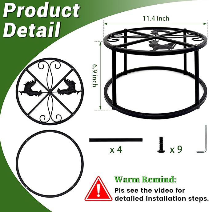 2Pcs Metal Stand for Chicken Feeder Waterer Heavy Duty Chicken Water Feeder Stand Holder with 4 Legs Rustproof Iron Chicken Waterer Buckets Stand Round Support Rack for Coop Poultry Indoor Outdoor