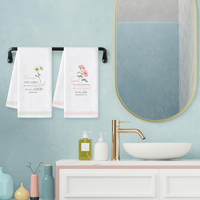 GROBRO7 Bible Floral Hand Towel - 6Pcs Religious Verse Scripture With Flower Pattern Kitchen Dishcloths Soft Polyester Towels Bathroom Home Dining Table Decor Christian Gift for Men Women Housewarming