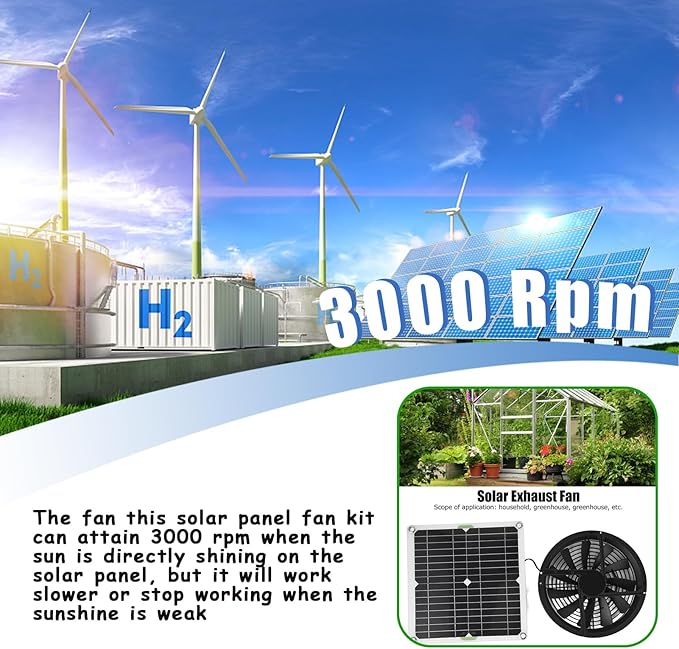Solar Panel Fan Kit 10in 100W Waterproof Solar Panel Round Ventilation Case Exhaust Fan for Chicken Coops Greenhouse Shed Pet Small Outdoor Portable Mini Ventilator