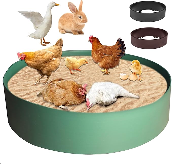 Chicken Dust Bath Tub, 75" Chicken Dust Bath Containers Bottomless Design, PE Eco Friendly Chicken Bath Tub for Chickens, Ducks, Turkeys, Quails,Farms, Essential Chicken Coops Accessory (75" D, Green)