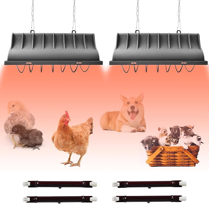 JUSONEY Chicken Coop Heater for Chicks,Brooder Heater with 2pcs Heat Lamp(250W and 175W),Adjustable Temp & Height Chicken Brooder Box Supplies for Chicken Livestock Dogs Sheep Pets