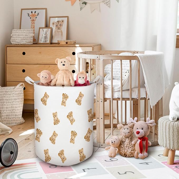 Cute Bear Kids Laundry Basket, Toybox for Boys Girls Room, Cute Laundry Basket Hamper Waterproof Collapsible Clothes Toys Storage Bin Organizer for Bedroom Bathroom Kids Room Dorm